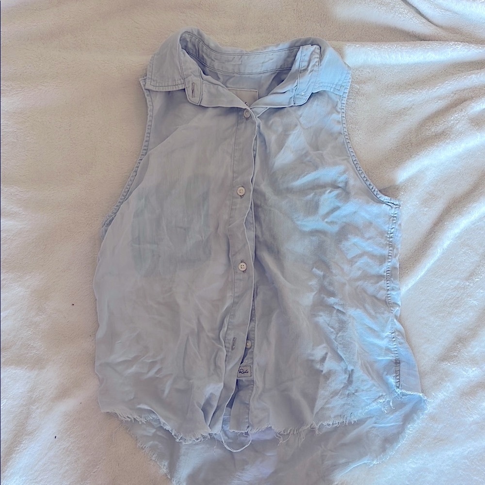 Rails Blue Sleeveless Button Down Shirt with Peter Pan Collar